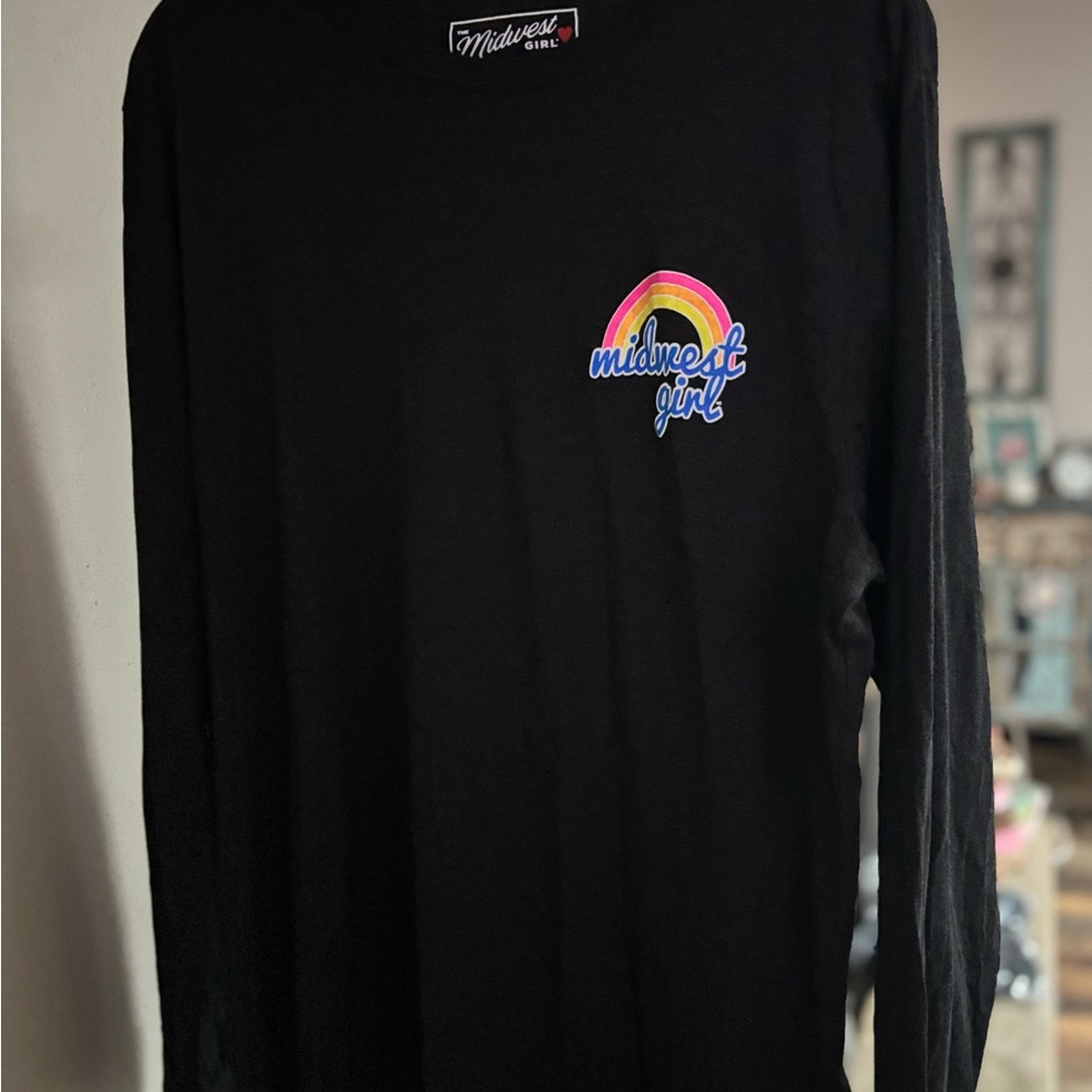 Black Long-Sleeve Tee with Rainbow Chest Graphic